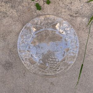 Circular Clear Glass Plate with Bow and Fruit Design